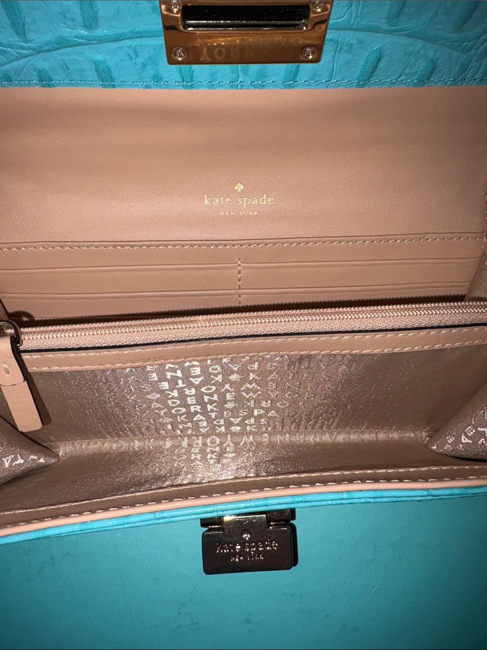 Kate Spade Orchard Valley Cyndy Turquoise Croc-Embossed Leather Wallet - Picture 6 of 10